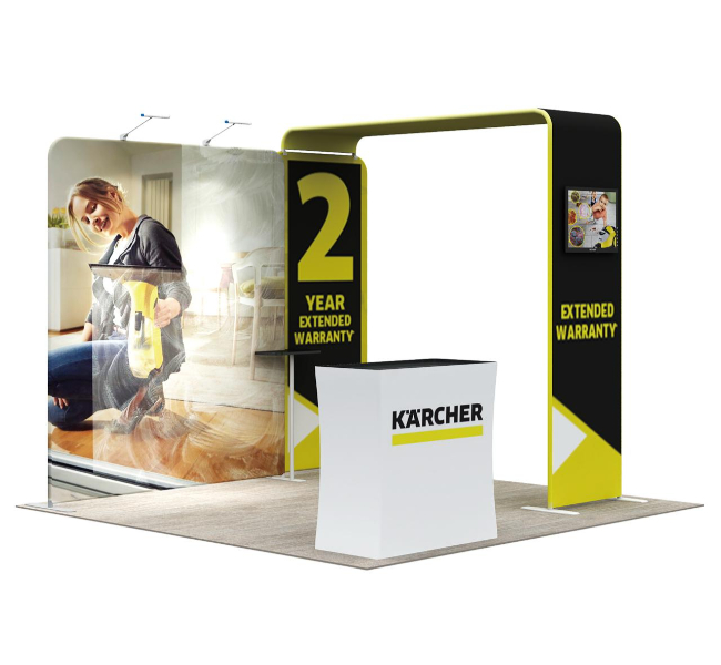 10 ft x 10 ft Inline Trade Show Booth With Arch Header and Counter
