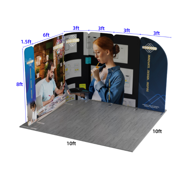 10 ft x 10 ft Curved L-Shape Magnetic Modular Fabric Display