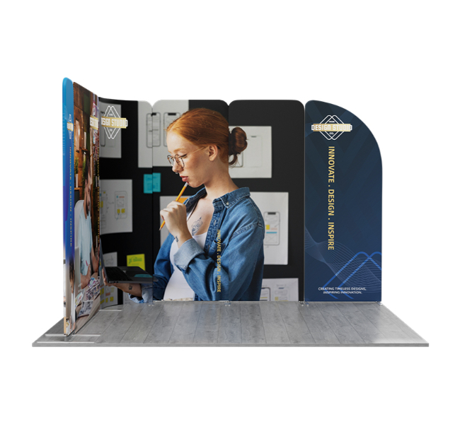 10 ft x 10 ft Curved L-Shape Magnetic Modular Fabric Display