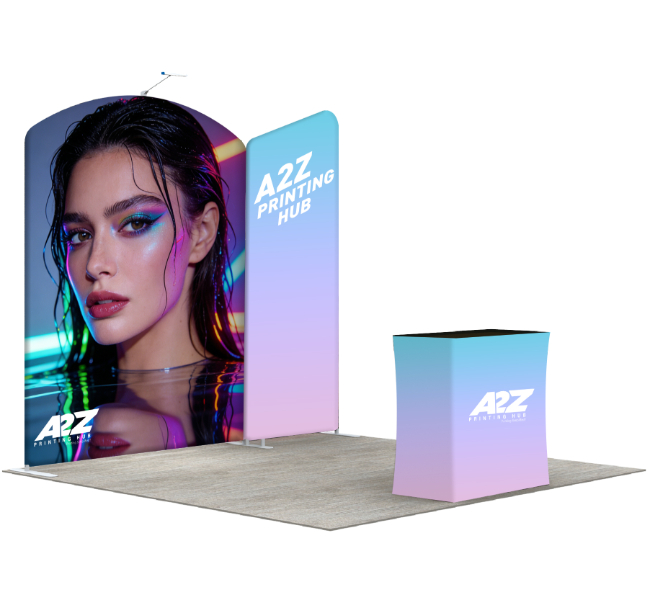 Image of 10 ft x 10 ft Curved Trade Show Booth With Backdrop, TV Stand and Podium