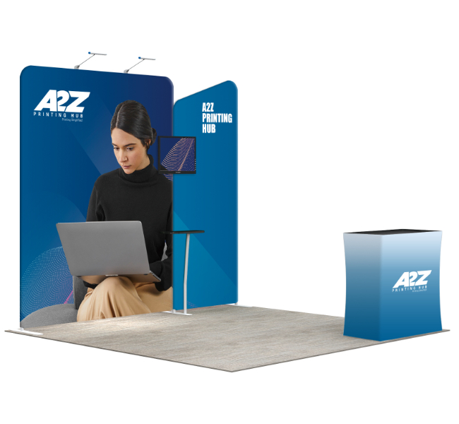 Image of 10 ft x 10 ft Inline Trade Show Booth With Backdrop, TV Stand and Counter