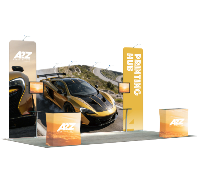 Image of 10 ft x 20 ft Modular Trade Show Booth With Dual Slanted Backdrop and Counter