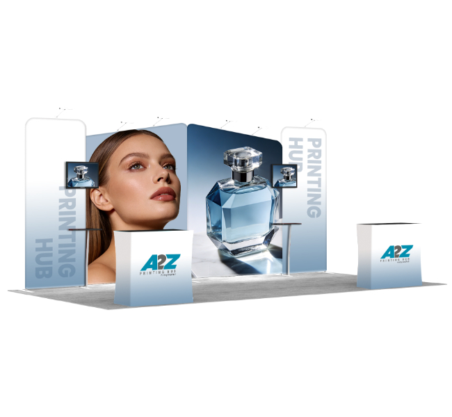 Image of 10 ft x 20 ft Modular Trade Show Booth With Dual Slanted Backdrop and Podium