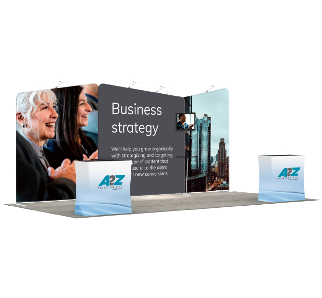 Image of 10 ft x 20 ft Modular Trade Show Booth With Slanted Backdrop and Dual Podium