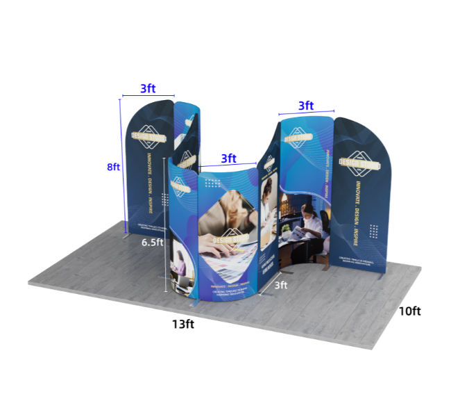 13 ft x 10 ft S-Curved Wave Magnetic Modular Fabric Display