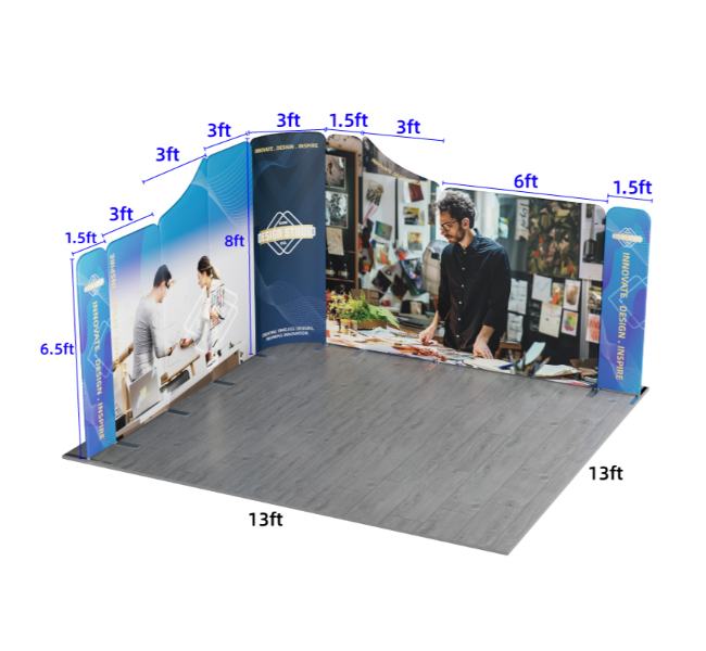 13 ft x 13 ft L-Shape Wave Magnetic Modular Fabric Display