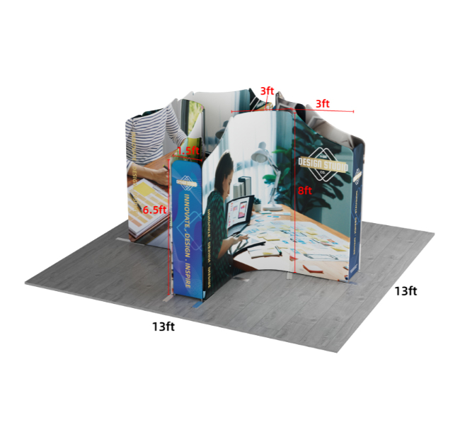 13 ft x 13 ft X-Shape Wave Magnetic Modular Fabric Display
