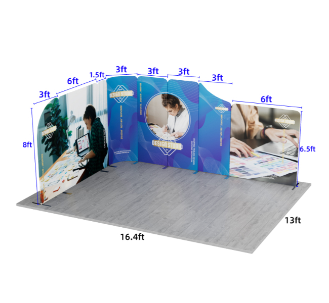 16.4 ft x 13 ft Curved L-Shape Magnetic Modular Fabric Display