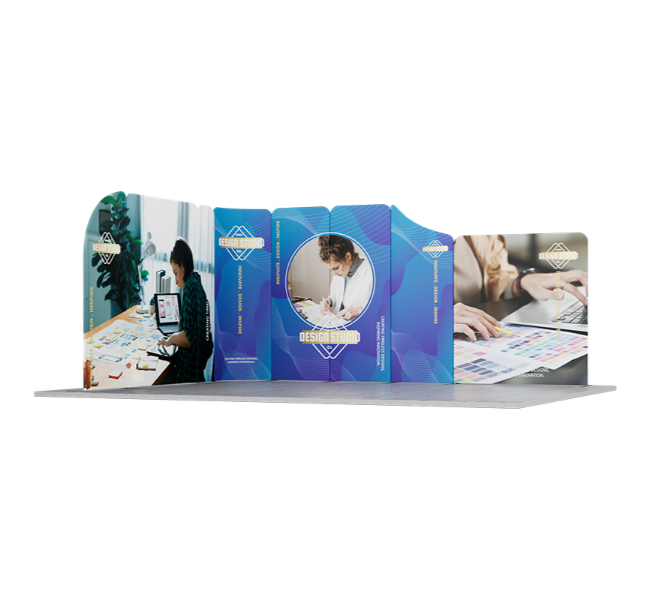 16.4 ft x 13 ft Curved L-Shape Magnetic Modular Fabric Display