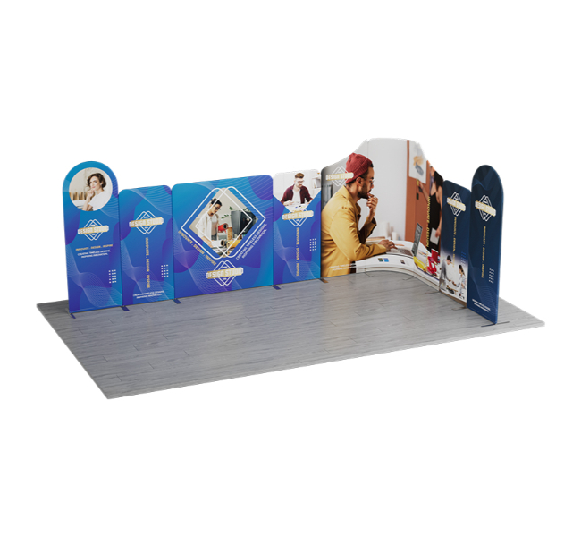 20 ft x 10 ft Curved L-Shape Magnetic Modular Fabric Display