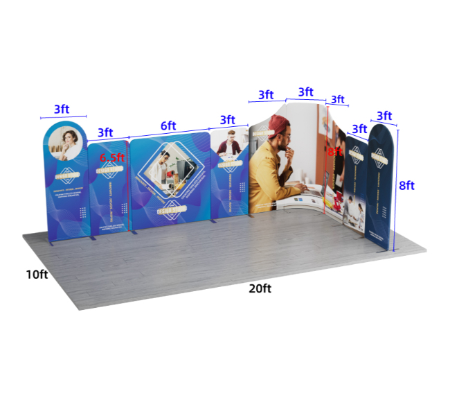 20 ft x 10 ft Curved L-Shape Magnetic Modular Fabric Display