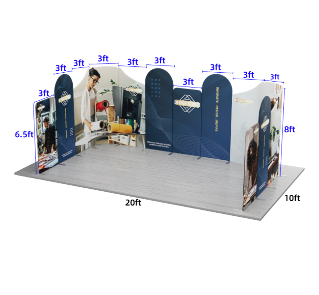 20 ft x 10 ft Curved U-Shape Magnetic Modular Fabric Display