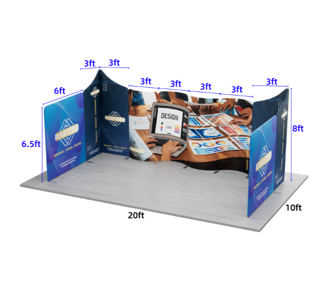 20 ft x 10 ft U-Shape Wave Magnetic Modular Fabric Display