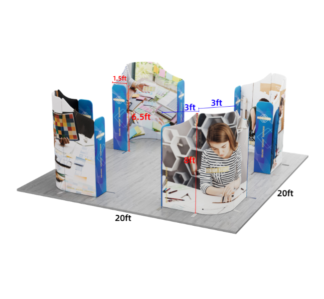 20 ft x 20 ft Four Corner Curved Magnetic Modular Fabric Display