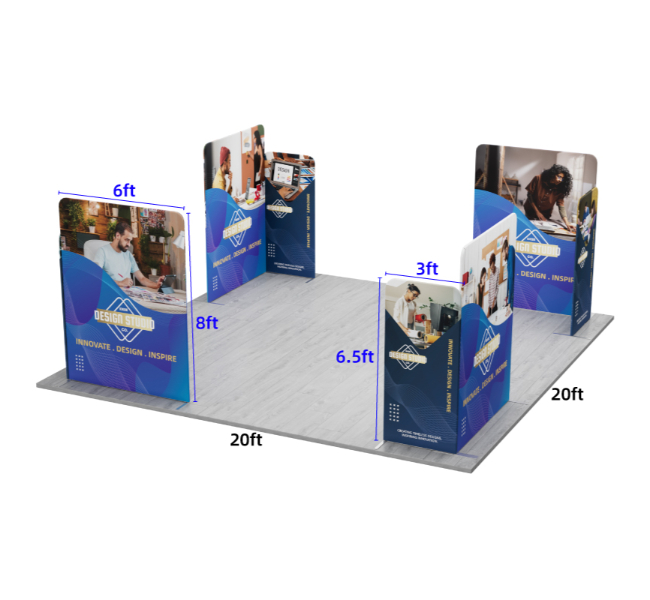 20 ft x 20 ft Four Corner L-Shape Magnetic Modular Fabric Display
