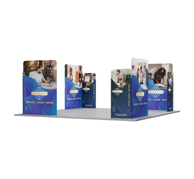 20 ft x 20 ft Four Corner L-Shape Magnetic Modular Fabric Display