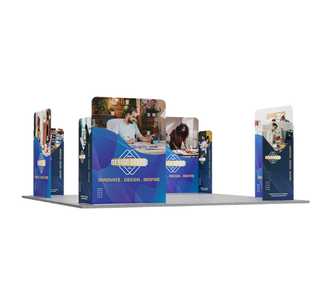 20 ft x 20 ft Four Corner L-Shape Magnetic Modular Fabric Display
