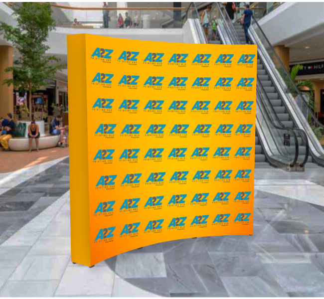 Step repeat fabric pop up display curve - Premium printing and custom designs for businesses and events.