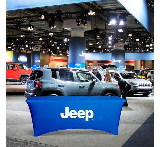 Stretch table covers with zipper 4 sided - Premium printing and custom designs for businesses and events.